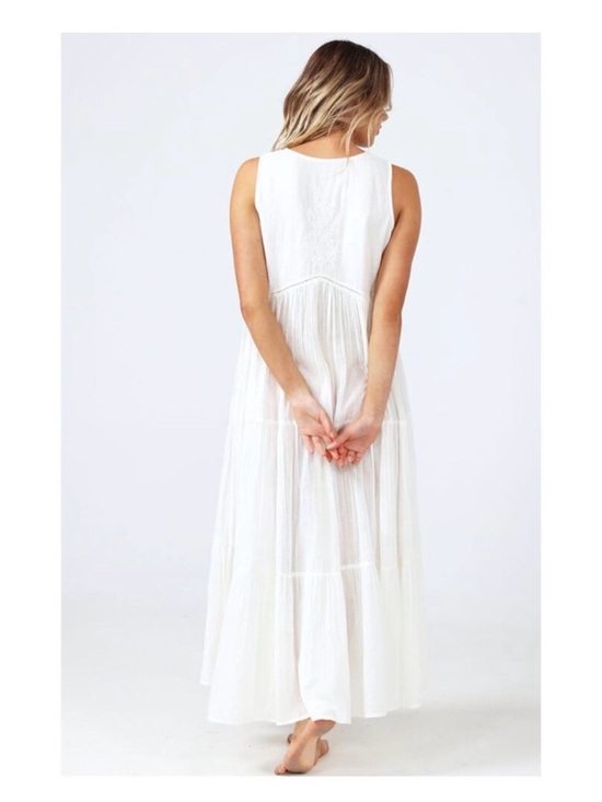 Talisman Boho White Gauze Sleeveless Maxi Dress with Embroidered Yoke Medium - Picture 11 of 11
